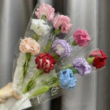 43cm Hand Knitting Artificial Flower Weaving Carnation Bouquet Home Decor Crafts