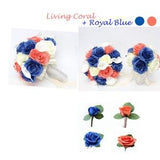 Build wedding package-Living coral reef Horizon Blue cream rose real touch calla lily bouquet corsage boutonneire