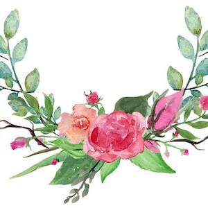Rose Bouquet Watercolor Wreath Clipart Watercolor Leaves Watercolor Pink Roses
