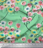 Soimoi Green Velvet Fabric Peony Floral Printed Fabric 1 metre 58-jHT
