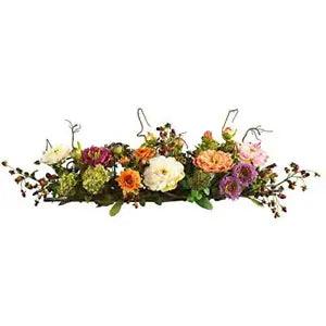 4665 Mixed Mini Peony Centerpiece Silk Flower Arrangement,10"D x 34"W x 6.5"H