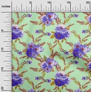 oneOone Cotton Poplin Fabric Watercolor Leaves & Peony Floral Fabric-AMS