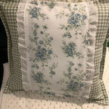 Shabby Chic light blue rose bouquet framed with vintage eyelet lace Hand made Custom  Pillow