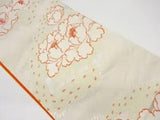 6128076: JAPANESE KIMONO / VINTAGE FUKURO OBI / WOVEN PEONY & FLOWERS