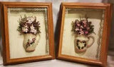 Vintage Shadow Box Dried Flowers in Vase 3D Picture 10''x11'' Pink Set Of 2