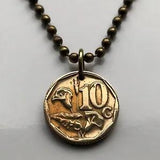 South Africa 10 Cents coin pendant Arum Lilies flowers plant Johannesburg 000081