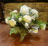 Designer Winter White Gold Silk Floral Arrangement Antiqued Planter 18"W X 14"T