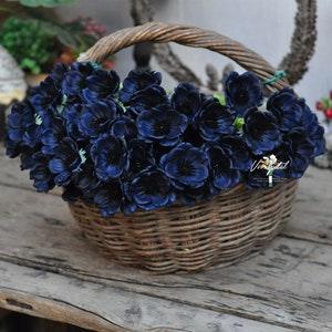 Navy Blue anemones real touch flowers natural touch flower for wedding bouquet centerpiece home decor