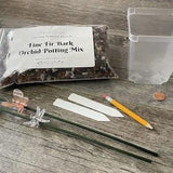 Small to medium orchid repotting kit with 3.5" clear square pot, Fine fir bark potting kit, Repotting orchids made easy