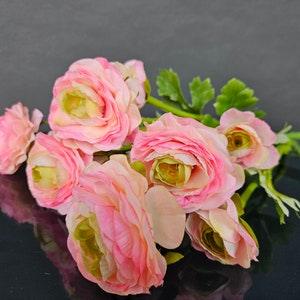 Ranunculus Pink BlossomS Silk 5 Stems Bouquet Artificial Faux High Quality 39cm/19 in Height by Milda Smilga