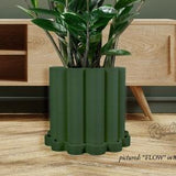 Funky Plant Pot with Drainage and Drip Tray, Planter Pots in Matte Green with Drain Hole, Succulent, Cacti and House Plant Planter, Trendy