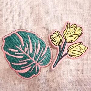 Plant embroidery patches with iron-on glue backing