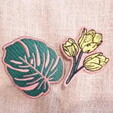 Plant embroidery patches with iron-on glue backing