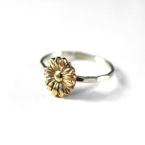 Sunflower Ring, Flower Stack Ring, Flower Ring, Silver Stack Ring, Sunflower Stack Ring