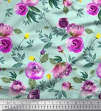 Soimoi Green Velvet Fabric Leaves & Ranunculus Floral Decor Fabric-meS