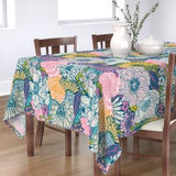 Bright Flowers Tablecloth - Floral by grace_andersson - Maximalist Blue Pink Purple Peony Bouquet  Cotton Sateen Tablecloth by Spoonflower