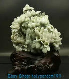 15.4" Chinese Natural Xiu Jade Hand Carving Peony Flower Wealth Lucky Statue