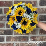 Sunflowers Blue Roses and baby??s breath bouquet Twine handle Fall Wedding Spring Wedding Summer Wedding Rustic bride Country wedding