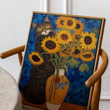 Cat in Sunflowers Canvas, Cat Animal Wall Art Canvas, Canvas Print,Minimalist Home Decor,Artistic Wonders