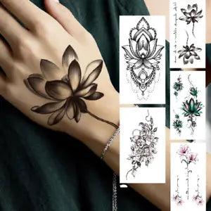 Flower Temporary Tattoo For Women Girls Snake Peony Lily Rose Chains  Sticker