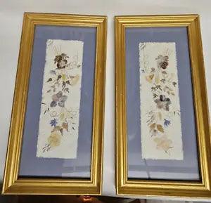 Vintage Framed Pressed Dried Flowers Art Wall Decor Bouquet Picture Set Signed