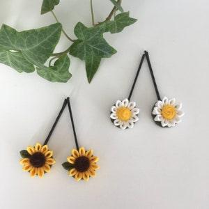 Tsumami Kanzashi Hairpin, Fabric Sunflower or Daisy Hairpin 2-Set - Handmade