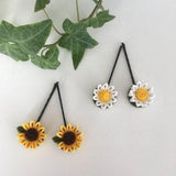 Tsumami Kanzashi Hairpin, Fabric Sunflower or Daisy Hairpin 2-Set - Handmade