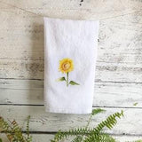 Sunflower French linen tea towel, white stone washed dish towel, yellow floral kitchen decor, house warming, flower watercolor art