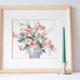 Vintage needlepoint bouquet of pale pink rose flowers- Framed needlepoint