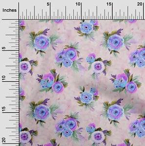 oneOone Cotton Poplin Fabric Watercolor Leaves & Peony Floral Fabric-8Oo