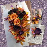 Plum Bridal Bouquet of Fall Flowers and Fall Leaves, Fake Plum Fall Bridal Flowers with Orange Plum Eucalyptus Berries and Fall Leaves