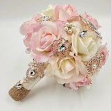 Real Touch Blush Rose Gold Brooch Bouquet, Bridal Bouquet, Wedding Bouquet