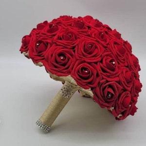 Red Bridal Bouquet, Red And Gold Bouquet, Bridesmaids Bouquet,Toss Bouquet,Matching Boutonnieres & Corsages, Custom Colors Available