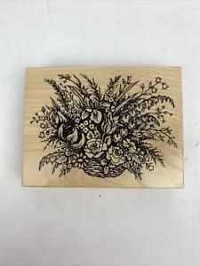 Flower basket PSX K-787 rubber wood stamp botanical roses lily 1993 usa Calif
