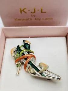 KENNETH J LANE 925 Silver Vintage Shoe Brooch Enamel Lily High Heel Shoe Signed