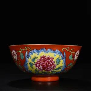 5.9" Old porcelain Qing dynasty yongzheng mark colour enamels peony flower Bowl