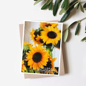Arch Birthday Card, Minimal Sunflowers Blank Birthday Greeting Card, Retro Unique Cards for Her, Gift Ideas for Women, Birthday Card for Her
