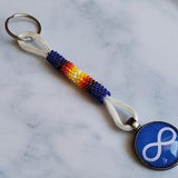 M??tis Beaded Keychain, Indigenous First Nations Native American Pride Blue Beadwork Lanyard Seed Beads Handmade Gift Unisex All Ages