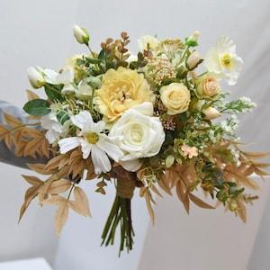 Yellow bridal bouquet, Faux yellow roses, Rustic wedding flowers, Wildflower bouquet, Rust green bouquet, Faux yellow flower, Fall bouquet