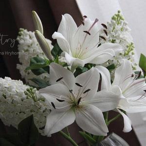 Lilac and lilies bouquet from cold porcelain Flower arrangement Shabby chic Rustic wedding bouquet Botanical sculpture Flowers for  interior