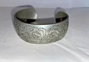 Vintage KIRK Stieff Pewter Carnation Flower Cuff Bracelet 900-1