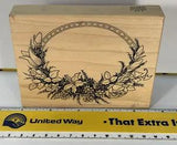 PSX Floral Oval Frame K-413 Flower Spray Roses Lily Daisy Wood Rubber Stamp