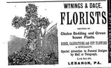 1887 WYNINGS & DACE FLORISTS ROSES CARNATIONS CUT FLOWERS LEBANON PA