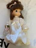 Precious Moments Hard Plastic Bride Doll 8 Inch Wedding Dress Carnation Flowers