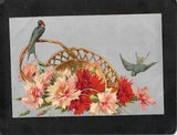 C2562 Flowers Carnations and Swallows Silverette Stewart Woolf vintage postcard