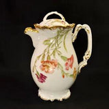 Limoges Coiffe Chocolate Pot T&V Hand Painted #6326 Carnations w/Gold 1892-1907