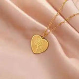 12 Birth Months Flower Heart Necklace Stainless Steel Jewelry Birthday Gift