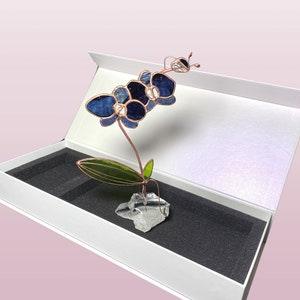 Orchid Flower Stained glass  botanical art blue flower Christmas gift Table decor for living room Leaves plant suncatcher Gift for Mom