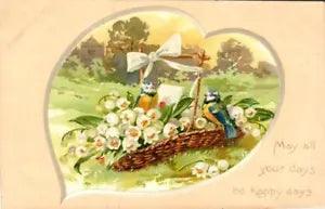 Lovely BIRDS, LILIES-OF-THE-VALLEY On Beautiful TUCK Vintage BIRTHDAY Postcard