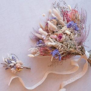 Natural dry flowers large Wedding bouquet with matching buttonhole  "Winter Morning" cottage decor home thank you gift arrangement in UK
